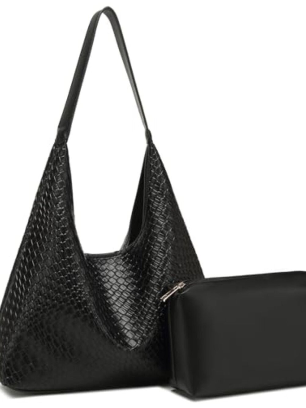 Woven Tote Bags for Women Faux Leather Hobo Shoulder Handbag with Cosmetic Bag